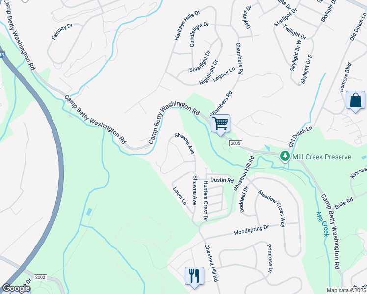 map of restaurants, bars, coffee shops, grocery stores, and more near 32 Maggie Circle in York