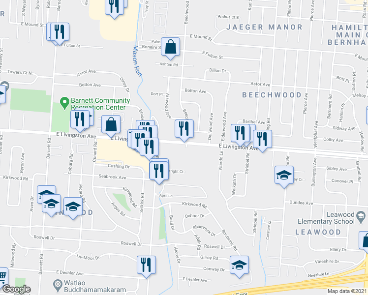 map of restaurants, bars, coffee shops, grocery stores, and more near 3777 E Livingston Ave in Columbus