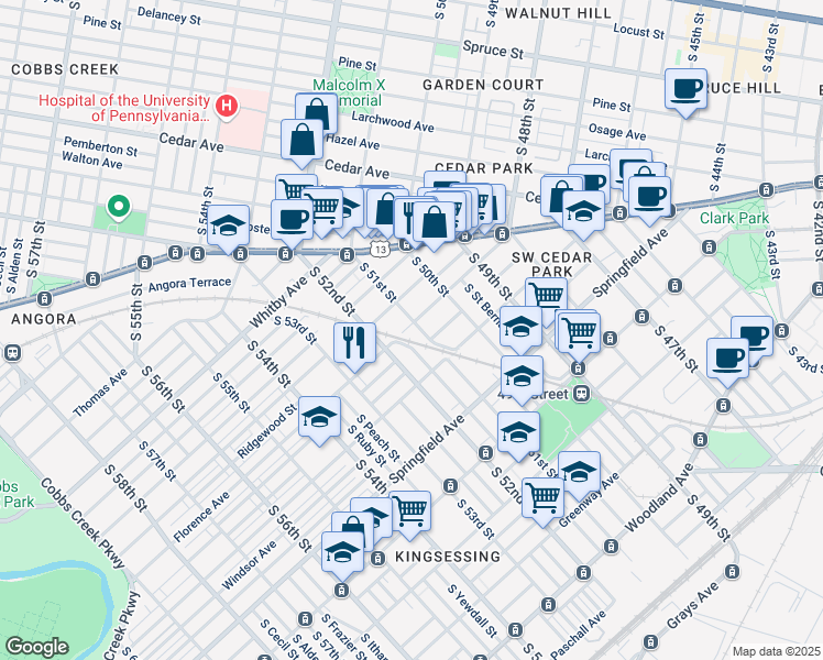 map of restaurants, bars, coffee shops, grocery stores, and more near in Philadelphia