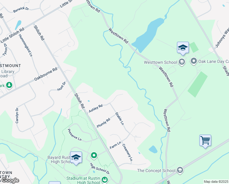 map of restaurants, bars, coffee shops, grocery stores, and more near 1018 Ashley Road in West Chester
