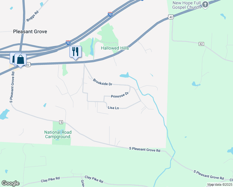 map of restaurants, bars, coffee shops, grocery stores, and more near 3115 Primrose Drive in Zanesville