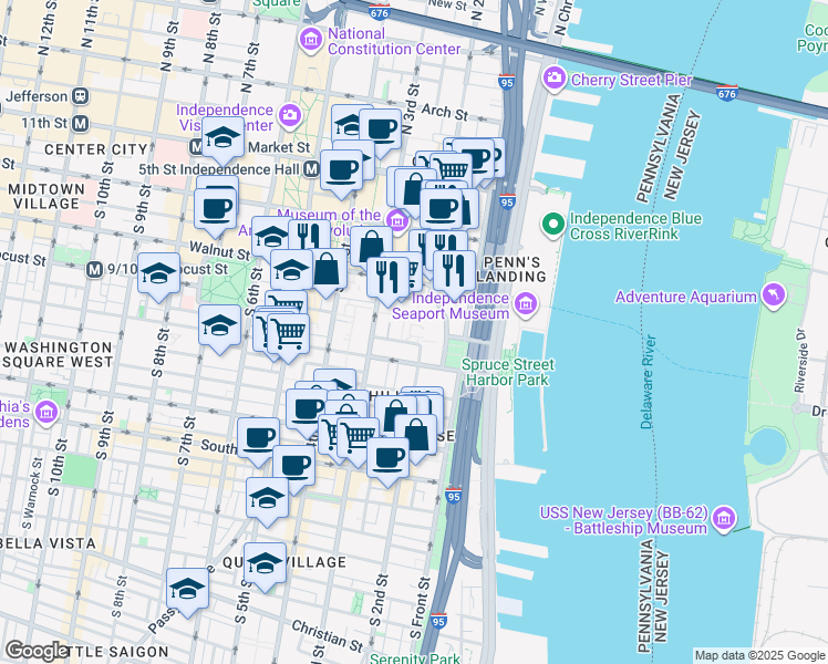 map of restaurants, bars, coffee shops, grocery stores, and more near 230 Locust Street in Philadelphia