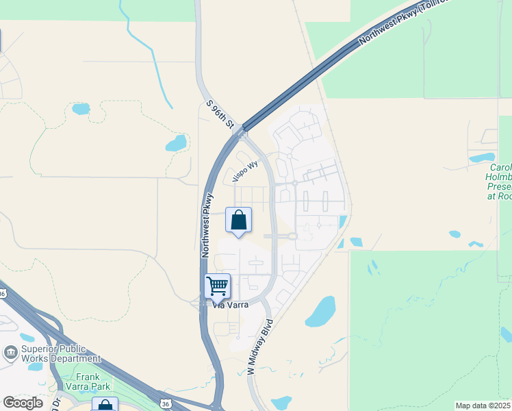 map of restaurants, bars, coffee shops, grocery stores, and more near 13675 Via Varra in Broomfield