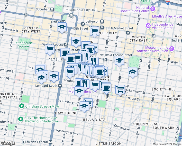 map of restaurants, bars, coffee shops, grocery stores, and more near in Philadelphia