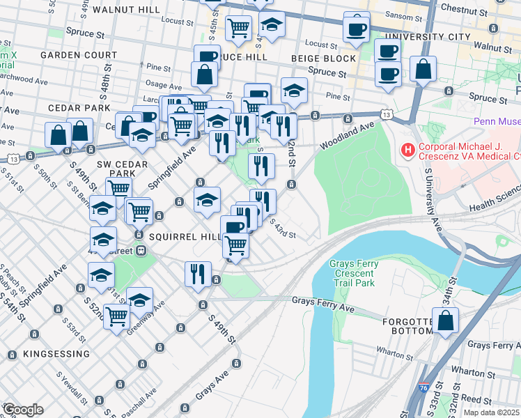 map of restaurants, bars, coffee shops, grocery stores, and more near in Philadelphia