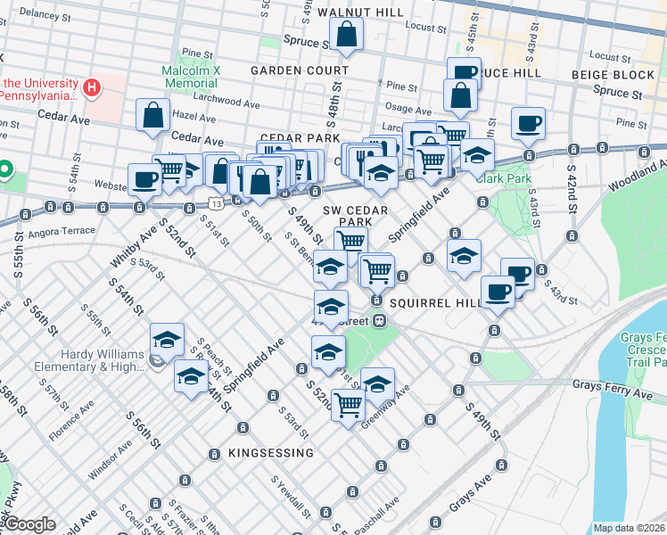map of restaurants, bars, coffee shops, grocery stores, and more near in Philadelphia