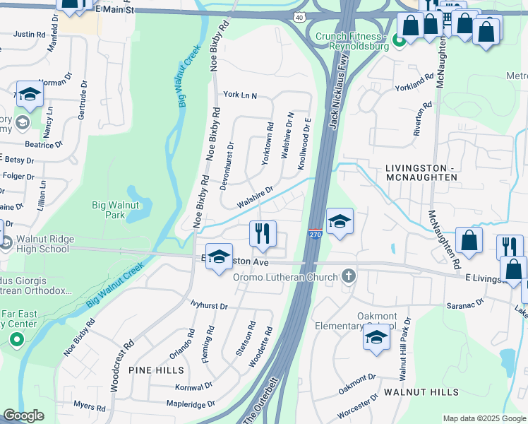 map of restaurants, bars, coffee shops, grocery stores, and more near 1588 Lonsdale Road in Columbus