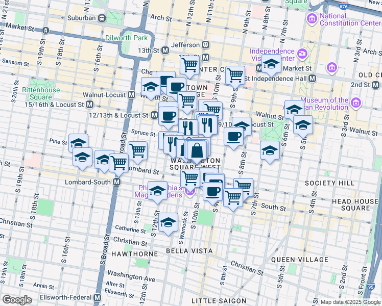 map of restaurants, bars, coffee shops, grocery stores, and more near 1023 Clinton Street in Philadelphia