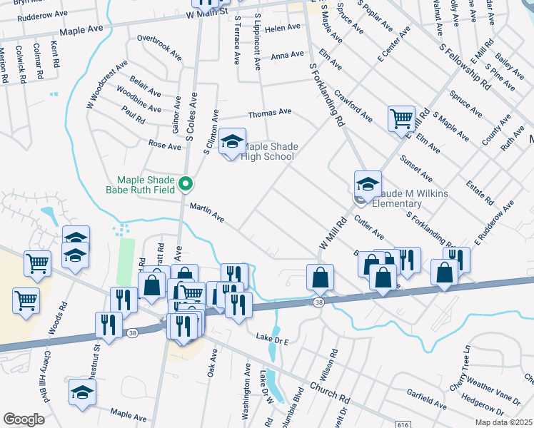 map of restaurants, bars, coffee shops, grocery stores, and more near 419 Alexander Avenue in Maple Shade Township