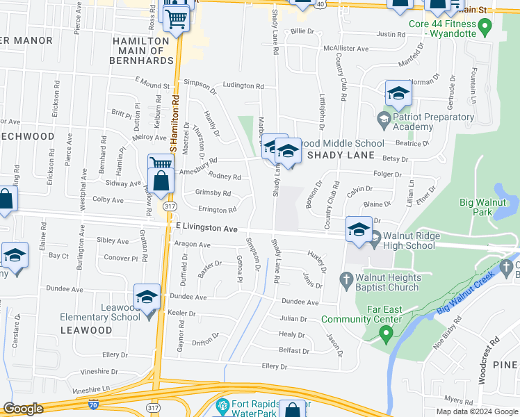map of restaurants, bars, coffee shops, grocery stores, and more near 1460 Simpson Drive in Columbus