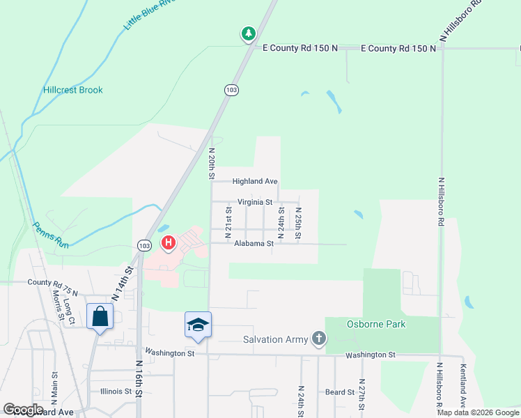 map of restaurants, bars, coffee shops, grocery stores, and more near 1709 North 23rd Street in New Castle