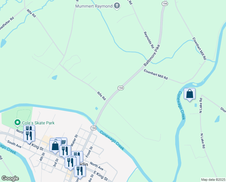 map of restaurants, bars, coffee shops, grocery stores, and more near 2232 Baltimore Pike in East Berlin