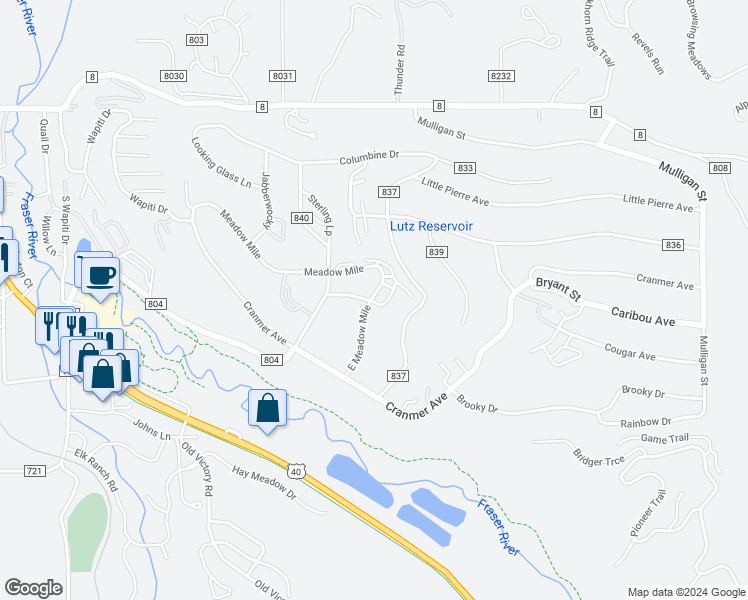 map of restaurants, bars, coffee shops, grocery stores, and more near 56 East Meadow Mile in Fraser