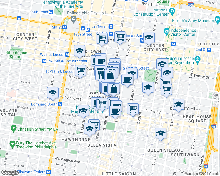 map of restaurants, bars, coffee shops, grocery stores, and more near in Philadelphia