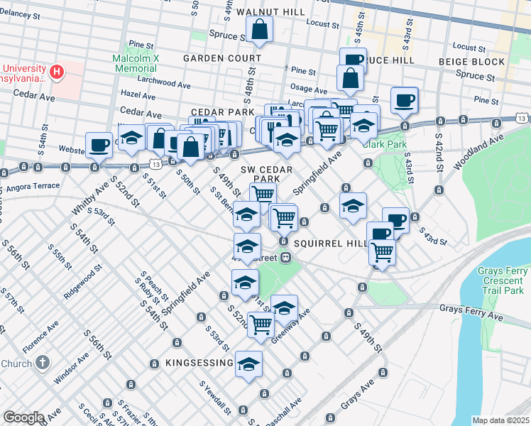 map of restaurants, bars, coffee shops, grocery stores, and more near in Philadelphia