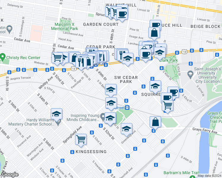 map of restaurants, bars, coffee shops, grocery stores, and more near in Philadelphia