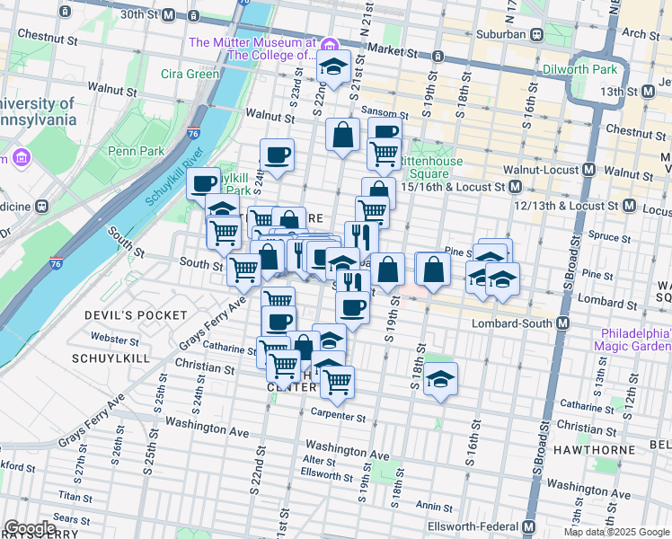 map of restaurants, bars, coffee shops, grocery stores, and more near 2039 Naudain Street in Philadelphia