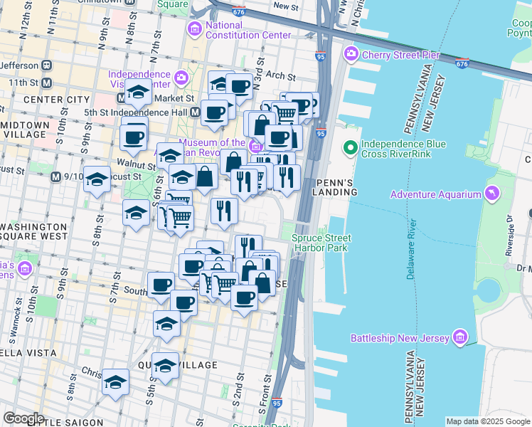 map of restaurants, bars, coffee shops, grocery stores, and more near 200 Locust Street in Philadelphia
