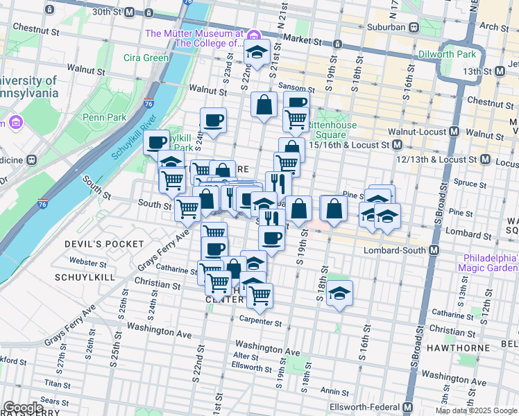 map of restaurants, bars, coffee shops, grocery stores, and more near 2039 Naudain Street in Philadelphia