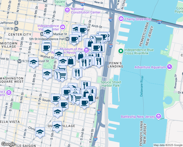 map of restaurants, bars, coffee shops, grocery stores, and more near 200 Locust Street in Philadelphia