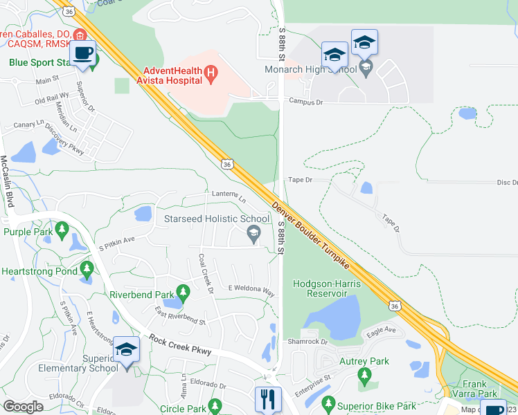 map of restaurants, bars, coffee shops, grocery stores, and more near 1485 Stoneham Street in Superior