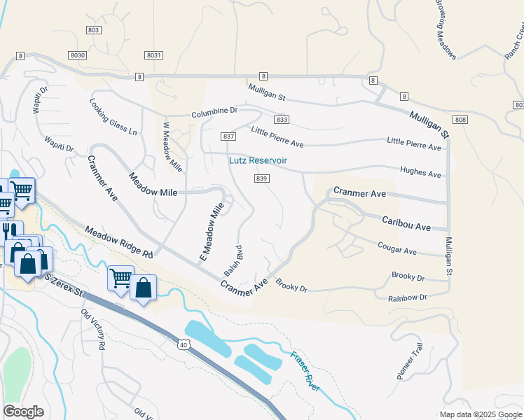 map of restaurants, bars, coffee shops, grocery stores, and more near 261 County Rd in Fraser
