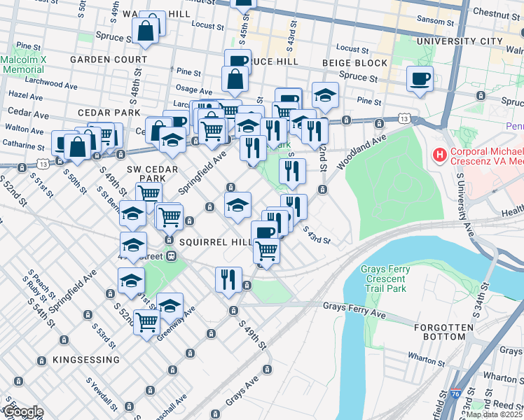 map of restaurants, bars, coffee shops, grocery stores, and more near 1210 South Markoe Street in Philadelphia