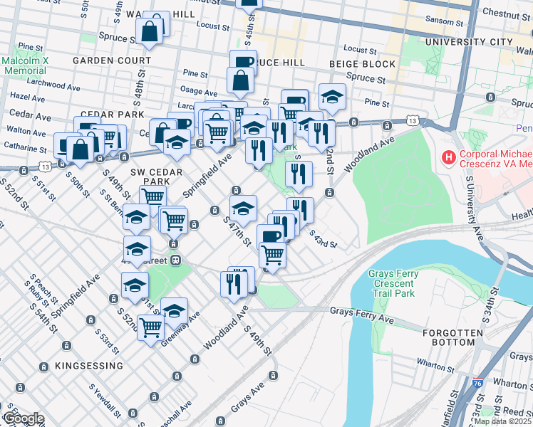 map of restaurants, bars, coffee shops, grocery stores, and more near 1210 South Markoe Street in Philadelphia