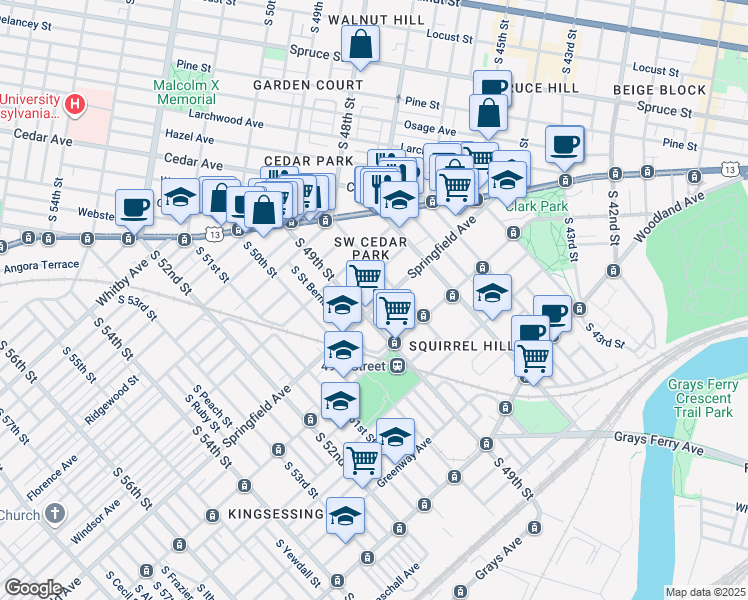 map of restaurants, bars, coffee shops, grocery stores, and more near in Philadelphia