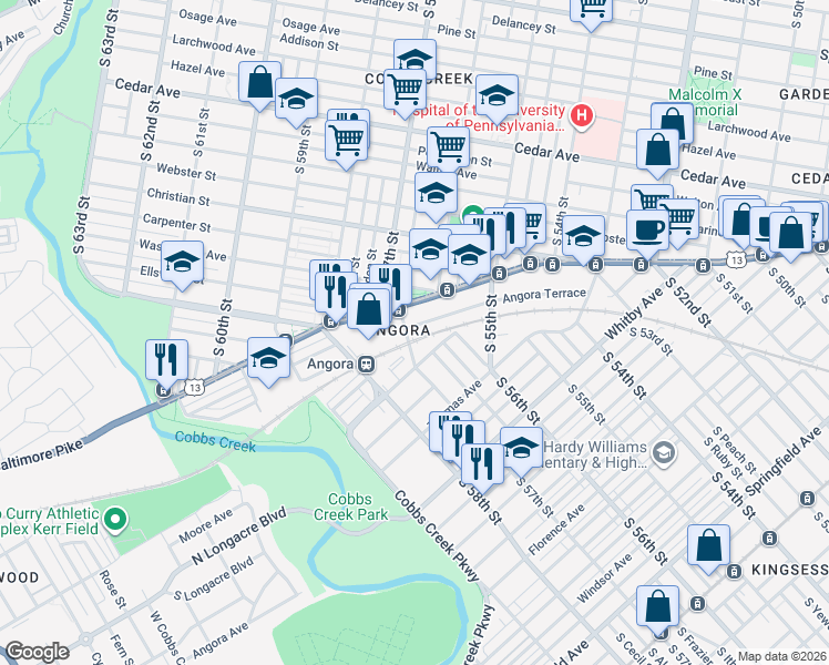 map of restaurants, bars, coffee shops, grocery stores, and more near 5701 Hoffman Avenue in Philadelphia