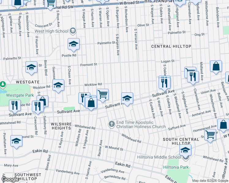 map of restaurants, bars, coffee shops, grocery stores, and more near 487 South Ogden Avenue in Columbus