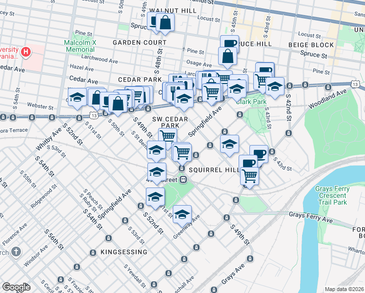 map of restaurants, bars, coffee shops, grocery stores, and more near in Philadelphia
