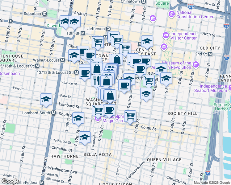 map of restaurants, bars, coffee shops, grocery stores, and more near in Philadelphia