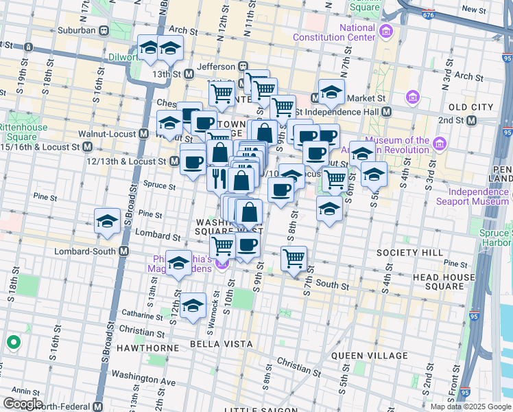 map of restaurants, bars, coffee shops, grocery stores, and more near in Philadelphia