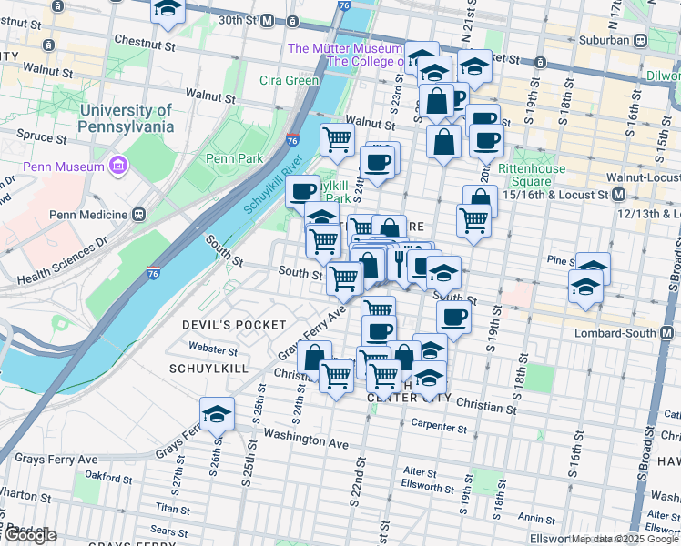 map of restaurants, bars, coffee shops, grocery stores, and more near 2426 Lombard Street in Philadelphia