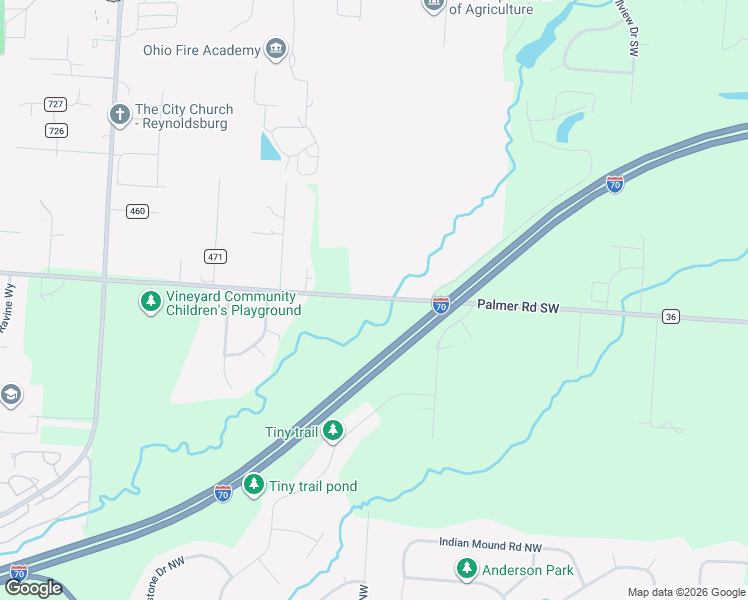 map of restaurants, bars, coffee shops, grocery stores, and more near 14787 Palmer Road in Reynoldsburg