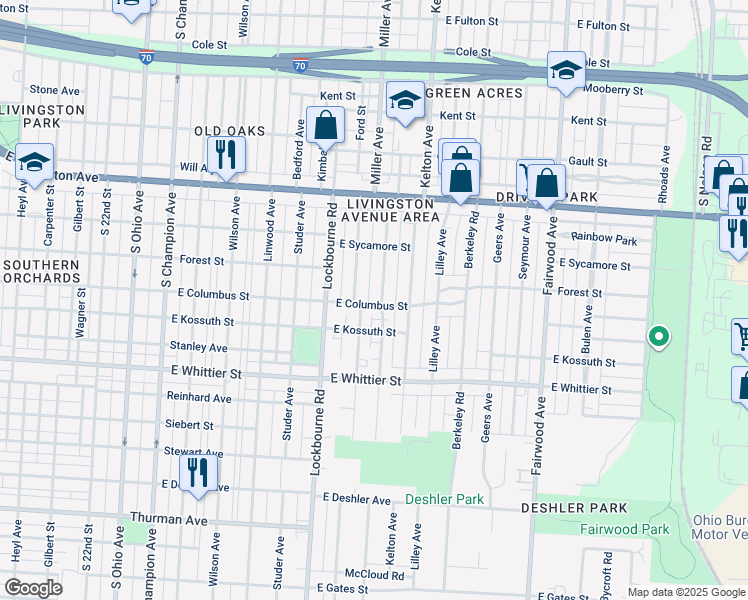 map of restaurants, bars, coffee shops, grocery stores, and more near 962 Miller Avenue in Columbus