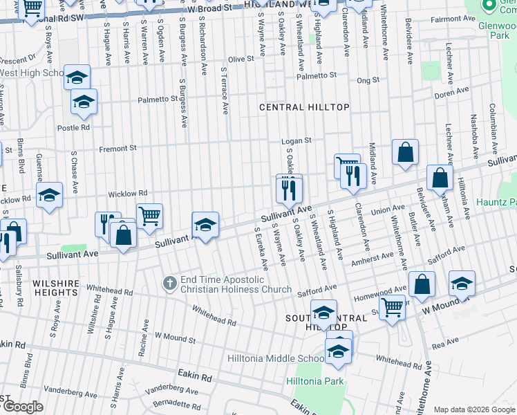 map of restaurants, bars, coffee shops, grocery stores, and more near 429 South Wayne Avenue in Columbus
