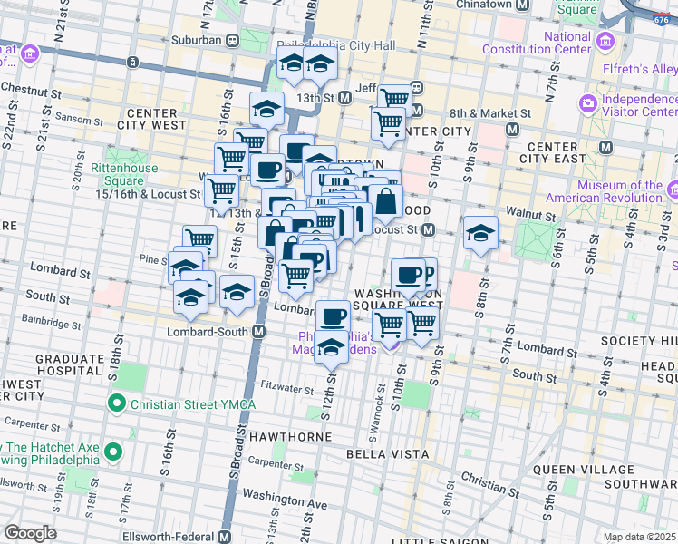 map of restaurants, bars, coffee shops, grocery stores, and more near 314 South Fawn Street in Philadelphia