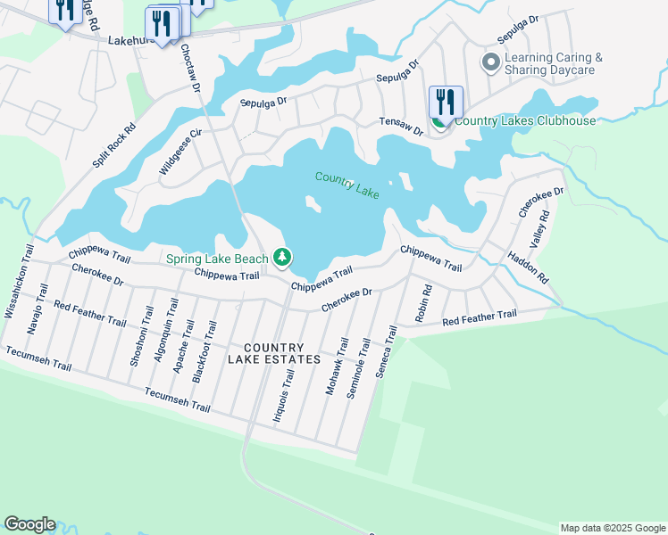 map of restaurants, bars, coffee shops, grocery stores, and more near 219 Chippewa Trail in Browns Mills