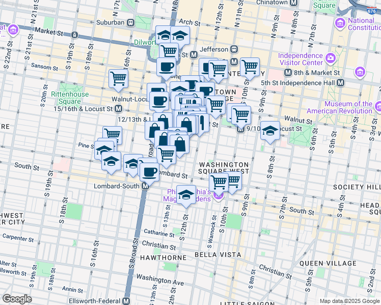 map of restaurants, bars, coffee shops, grocery stores, and more near 314 South Fawn Street in Philadelphia