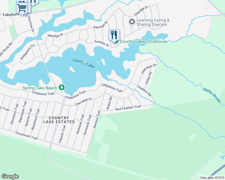 map of restaurants, bars, coffee shops, grocery stores, and more near 304 Chippewa Trail in Pemberton Township