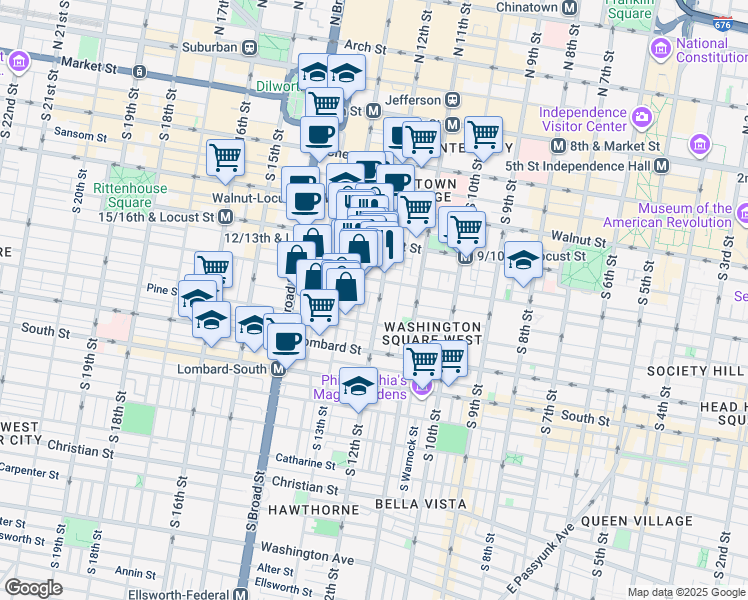 map of restaurants, bars, coffee shops, grocery stores, and more near in Philadelphia