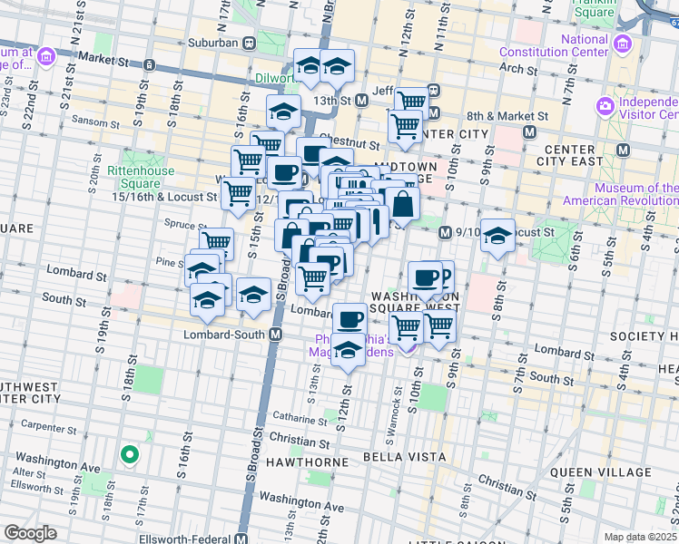 map of restaurants, bars, coffee shops, grocery stores, and more near in Philadelphia