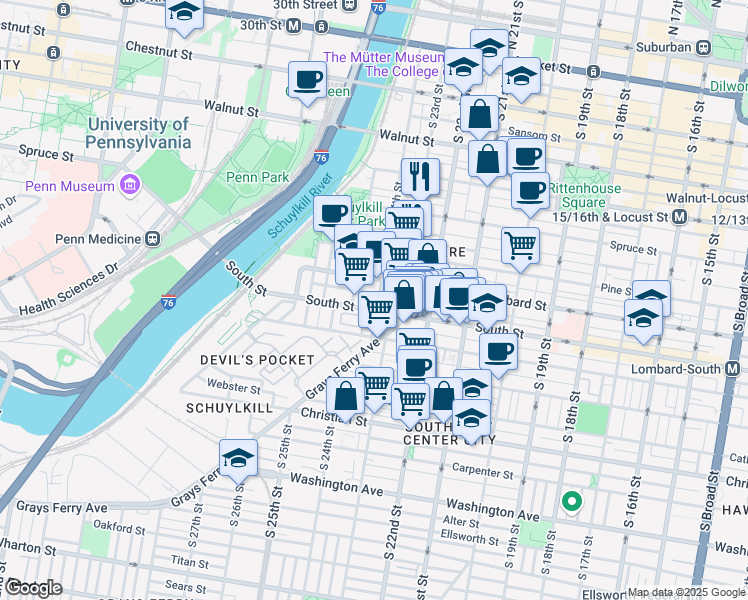 map of restaurants, bars, coffee shops, grocery stores, and more near 2426 Lombard Street in Philadelphia