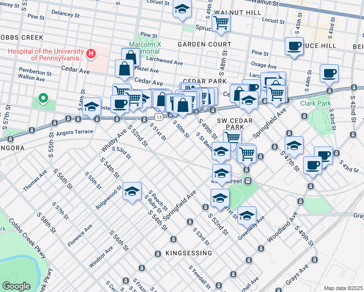 map of restaurants, bars, coffee shops, grocery stores, and more near 5026 Florence Avenue in Philadelphia