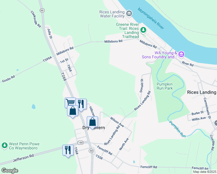 map of restaurants, bars, coffee shops, grocery stores, and more near 24 North Street in Rices Landing