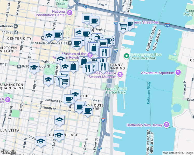 map of restaurants, bars, coffee shops, grocery stores, and more near 200 Locust Street in Philadelphia