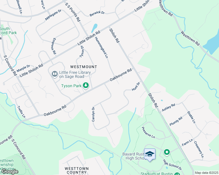 map of restaurants, bars, coffee shops, grocery stores, and more near 1001 Carolyn Drive in West Chester