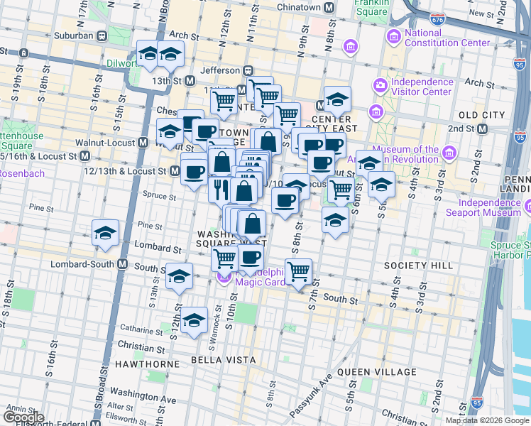 map of restaurants, bars, coffee shops, grocery stores, and more near 913 Manning Street in Philadelphia